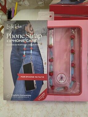 Blue & Red Beaded Phone Strap iPhone Case - Fits iPhone 15/14/13